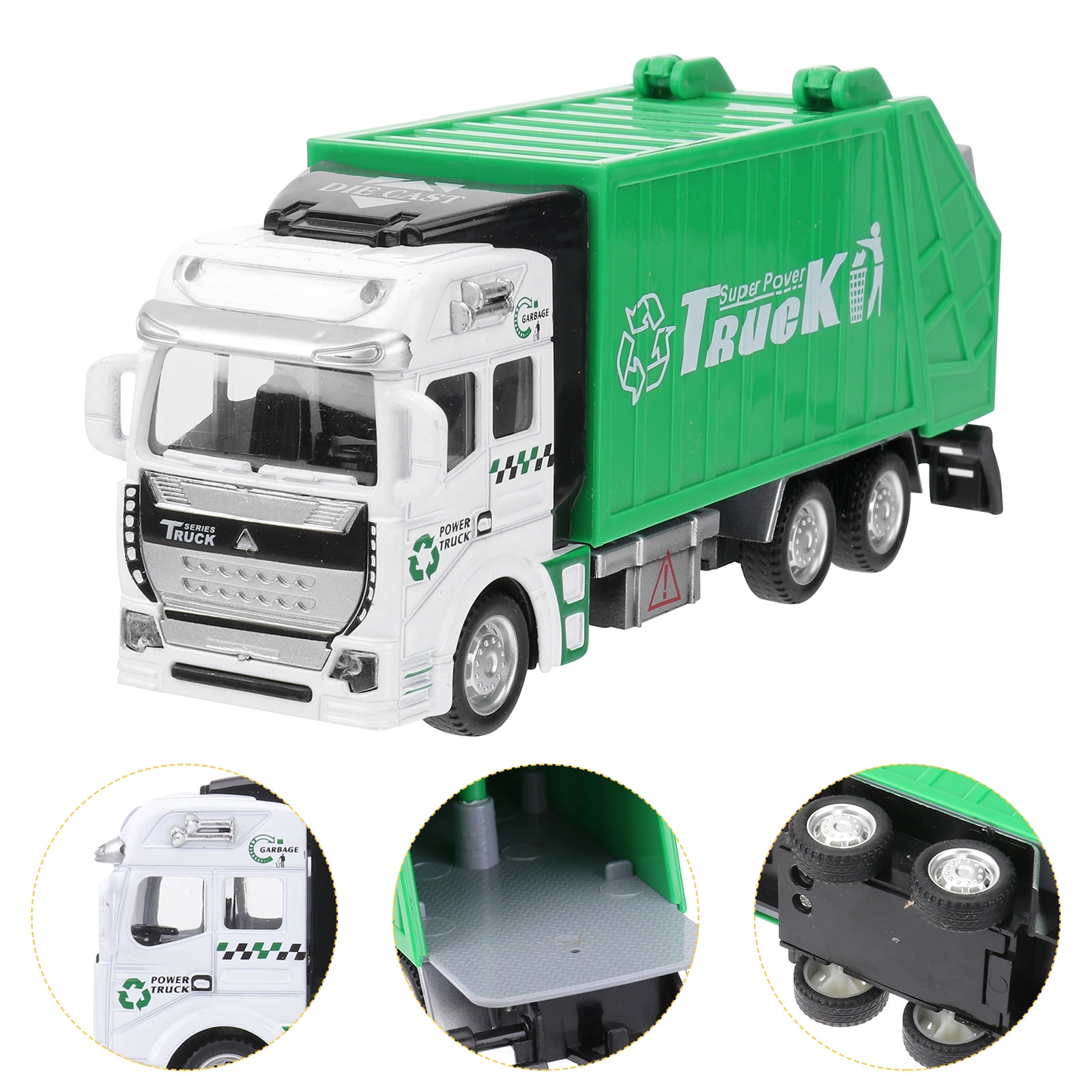 Homemaxs Garbage Truck Toy Friction Powered Pull Back Alloy Car Cool Trash Truck Game For Toddlers Kids Green