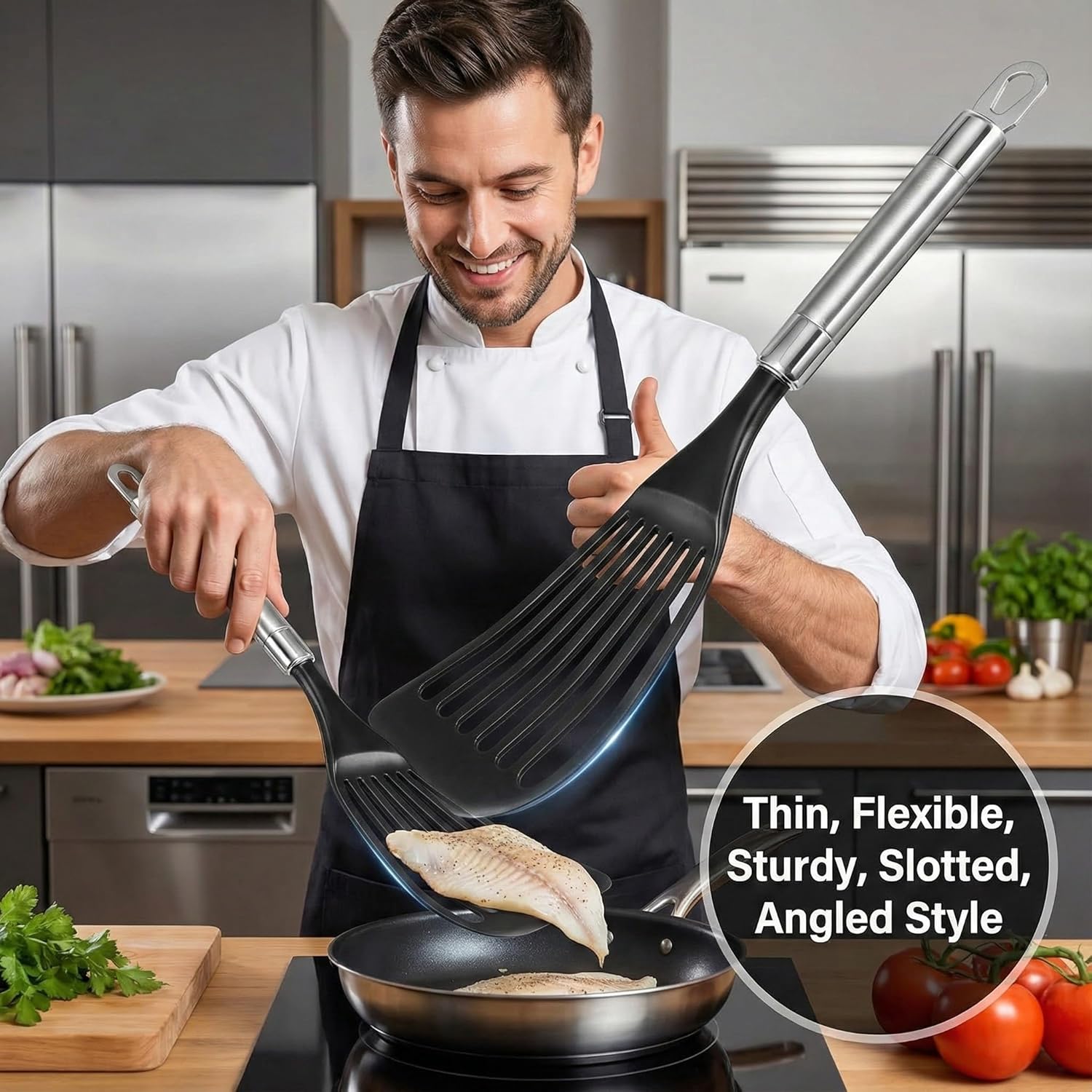 Ksendalo 2-Piece Fish Turner Spatula Set, Black photo 3