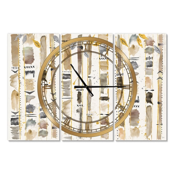 Designart 'Abstract Gold Birch Trees I' Traditional Wall Clock