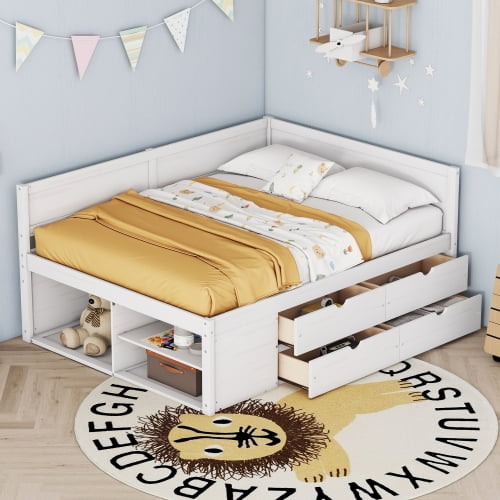 DRNANLIT Full Size Daybed with Drawers and Shelves, White