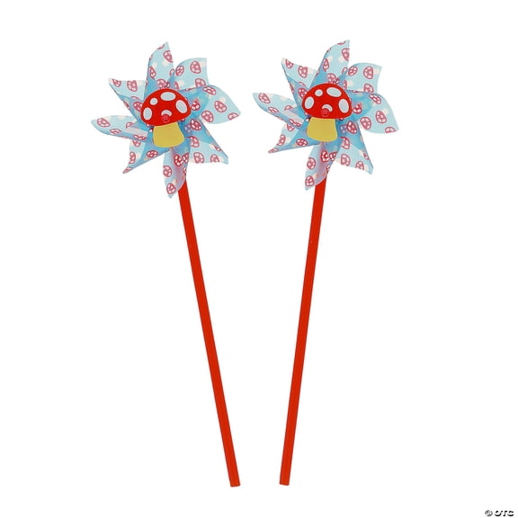 12 1/4" Mushroom-Print Plastic Pinwheels - 36 Pieces