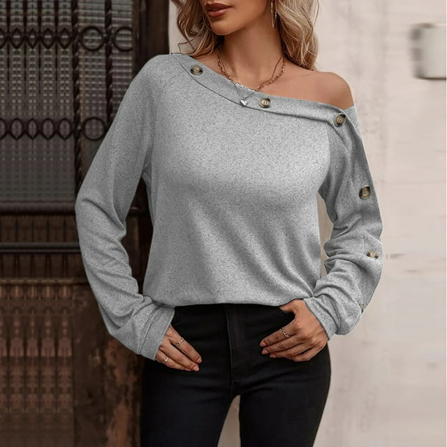 TIMIFIS Hauts pour Femmes Chemisiers Décontractés à Manches Longues à Col en V pour Femmes Chemise Boutonnée Hauts Mode Automne pour Femmes