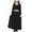 Black, variant on Fesfesfes Muslim Long Dress Solid Color Big Girls Long Sleeve Dress V Neck Colorblock Dress On Sale