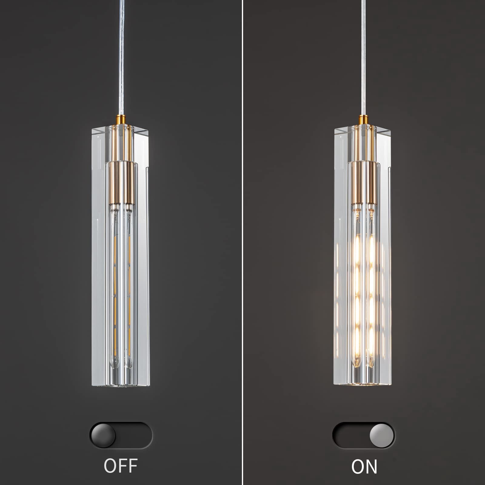 ZHLWIN Modern Pendant Light Kitchen Light Fixtures Ceiling Crystal Mini Pendant Light Gold Pendant Lighting for Kitchen Island Bedroom Hallway Living Room Dining Room, 2 Pack