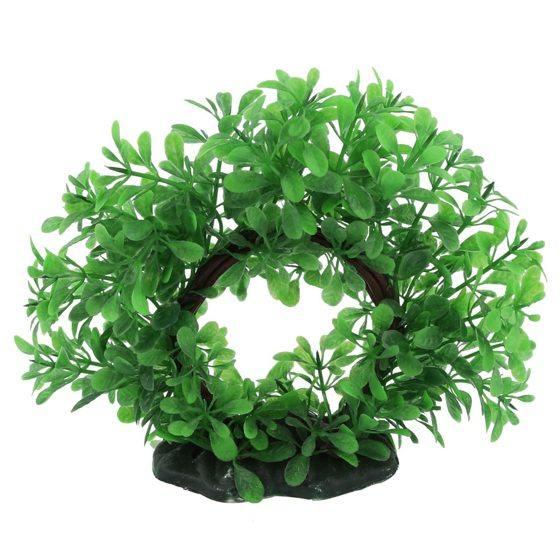 Aquarium Soft Plastic Fake Plant Grass Decoration Green 14cm Height w Ceramic Base