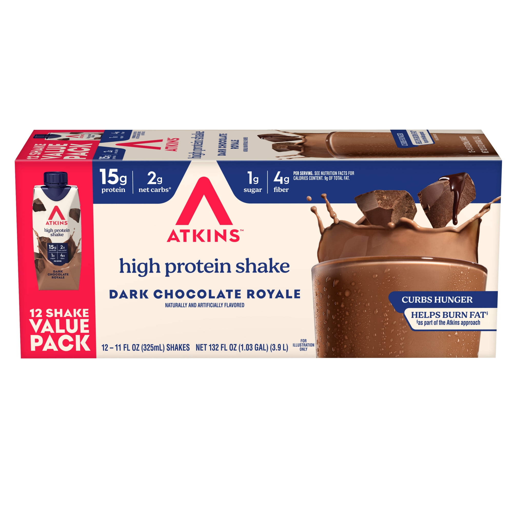 Atkins High Protein Shake, Chocolate Royale Flavor, 15g of Protein, 1g Sugar, Low Carb and Low Sugar Protein Shakes, Keto Friendly, 12 Count
