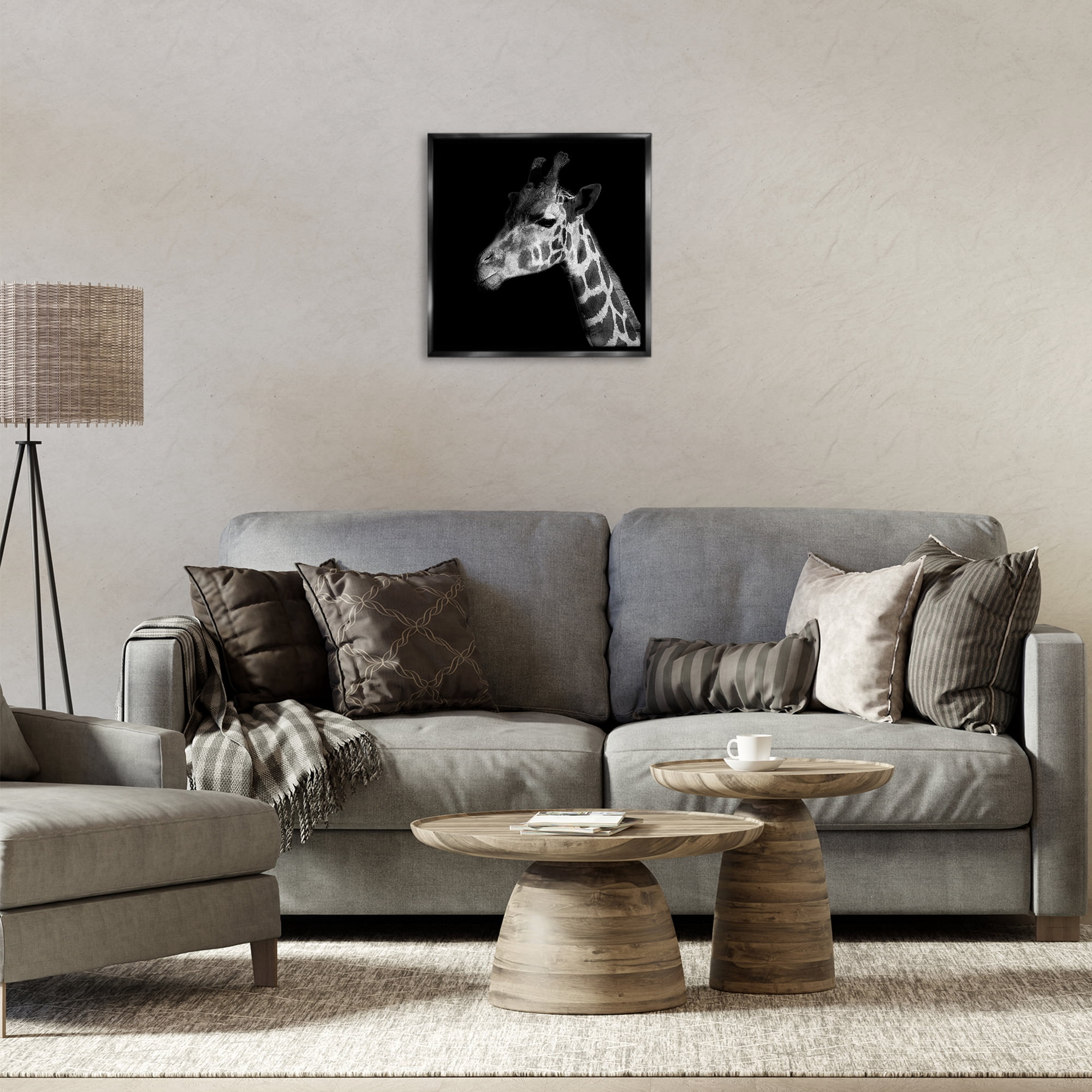 Stupell Industries Jungle Giraffe Portrait Animals Photography Black Floater Framed Canvas Art Print Wall Art, 18 x 18