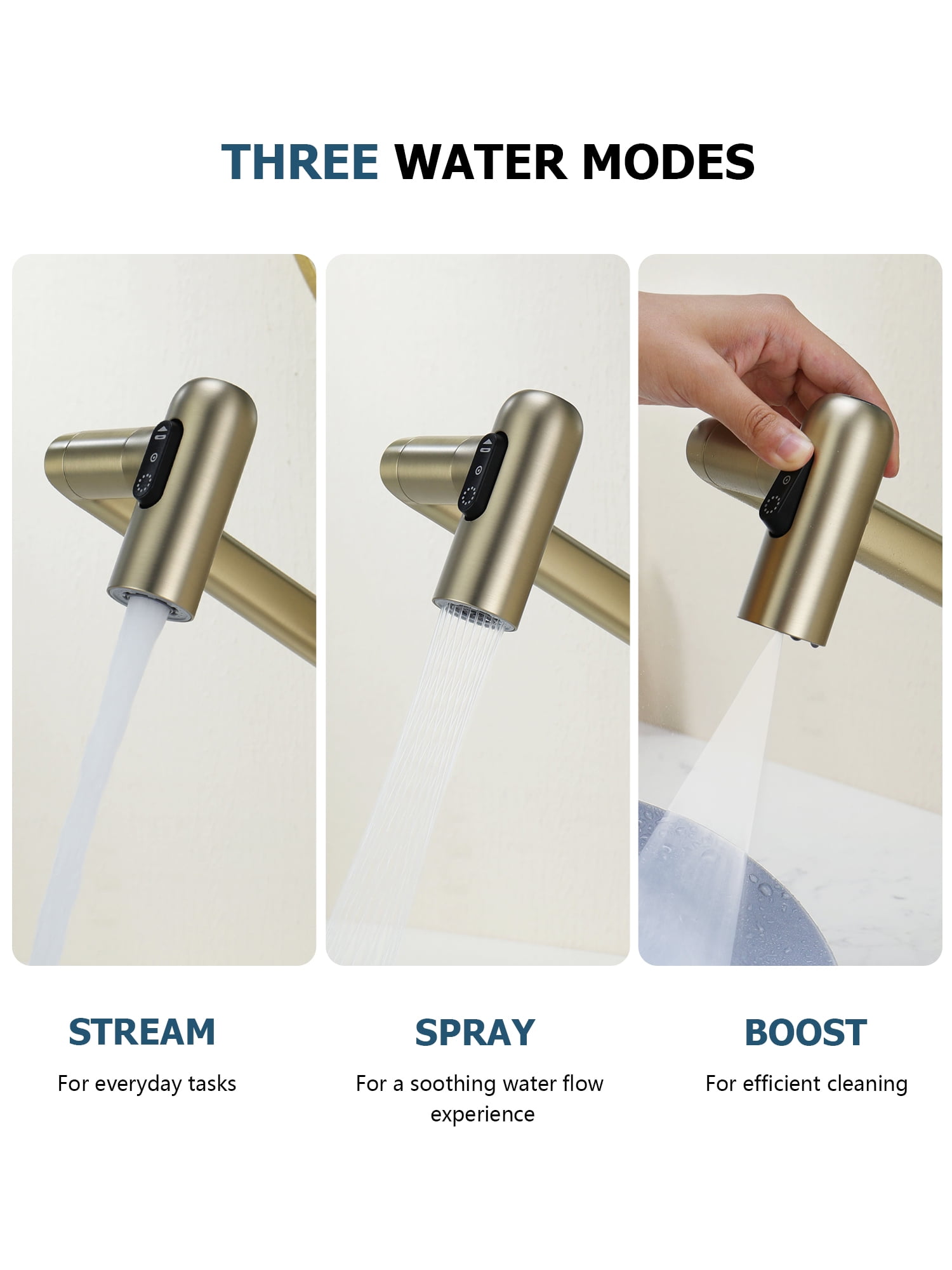 Lefton Rotatable Bathroom Faucet with Temperature Display in Fahrenheit (Batteries-Free), 3 Water Modes, Brushed Gold, BF2204-6
