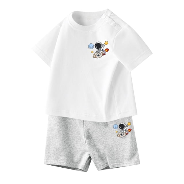 MIASHUI Ensemble d'Été Deux Pièces T-Shirts Graphiques à Manches Courtes et Shorts, Blanc, 3-4 Ans