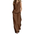 thumbnail image 2 of Favoffer Women V Neck Sleeveless Coords Button Closure Solid Color Tops Loose Casual Long Pants Set with Storage Pockets for Leisure Daily, 2 of 6