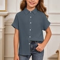 thumbnail image 3 of Girls Button Down Shirt Short Sleeve Collared Plain Casual Lightweight Dress Shirts (5-16y), 3 of 5