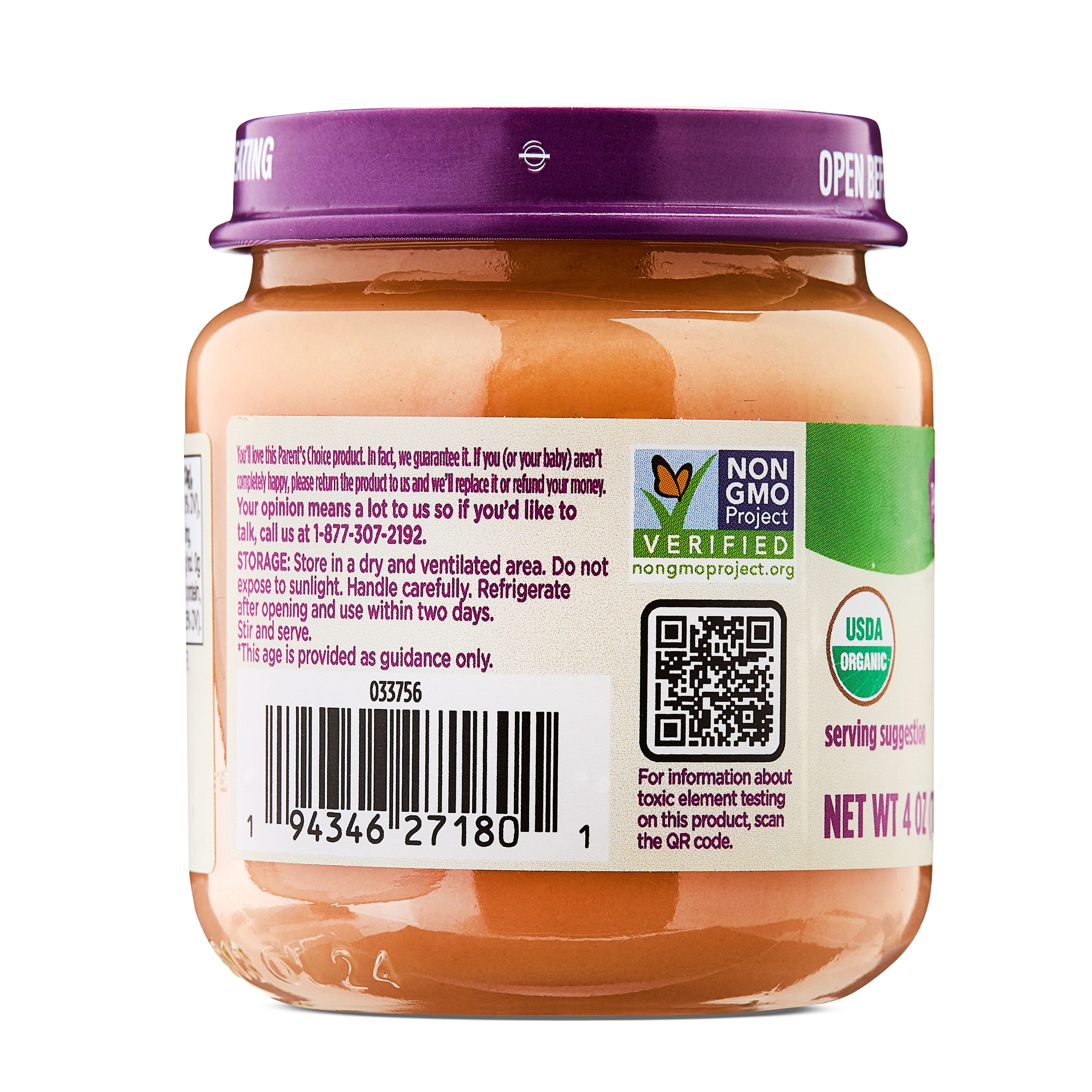 Parent's Choice Organic Stage 1 Baby Food Banana, 4 oz Jar