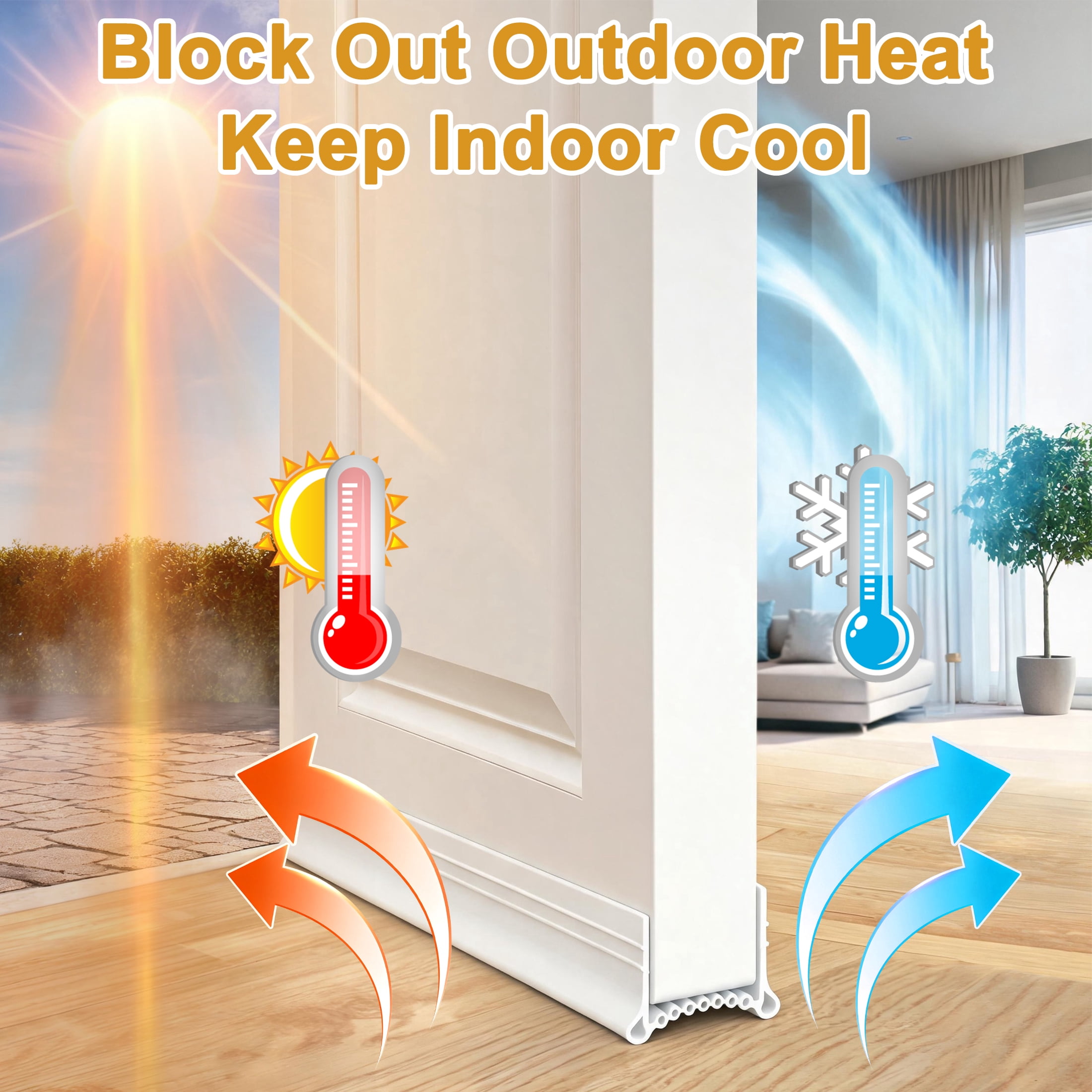 Silicone Door Bottom Seal, Under Door Draft Stopper, Weather Stripping Door Sweep, Noise Dust Bug Blocker, Weather Stripping Fit Door Thickness 1.35‑1.95 Inch