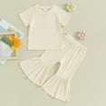 thumbnail image 2 of Bagilaanoe 2pcs Toddler Summer Outfits Baby Girl Pants Set Short Sleeve T-Shirts Tops + Flare Trousers 12M 18M 24M 3T 4T 5T Kids Casual Clothes, 2 of 8