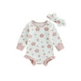 thumbnail image 1 of ZAXARRA Baby Girl 2Pcs Fall Outfits Long Sleeve Floral Print Ruffle Romper with Headband Set Infant Clothes, 1 of 7