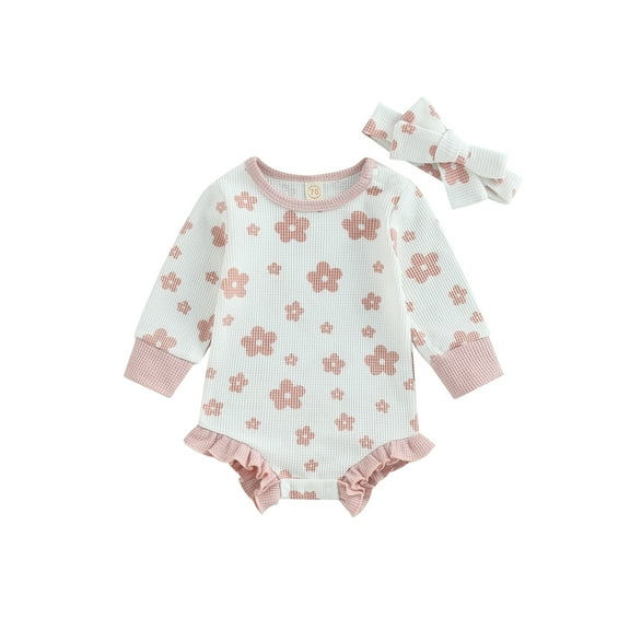 Bagilaanoe Newborn Baby Girl Rompers Floral Print Long Sleeve Bodysuit + Headband 3M 6M 12M 18M Infant Fall One Piece Jumpsuit