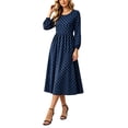 thumbnail image 4 of SAWOBUUN Womens Long Sleeve Dresses High Waist Crewneck Polka Dot A-Line Casual Midi Tshirt Dress with Pockets, 4 of 5