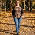 thumbnail image 3 of Agnes Orinda Women's Plus Size Blouse Crew Neck Floral Contrast Color 3/4 Raglan Sleeves Casual Peasant Tops 3X Coffe, 3 of 8