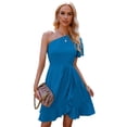 thumbnail image 2 of VISgogo Vestido de noche de verano para mujer Color sólido Un hombro Volantes Mini vestido de fiesta femenino VISgogo  moda, 2 of 9
