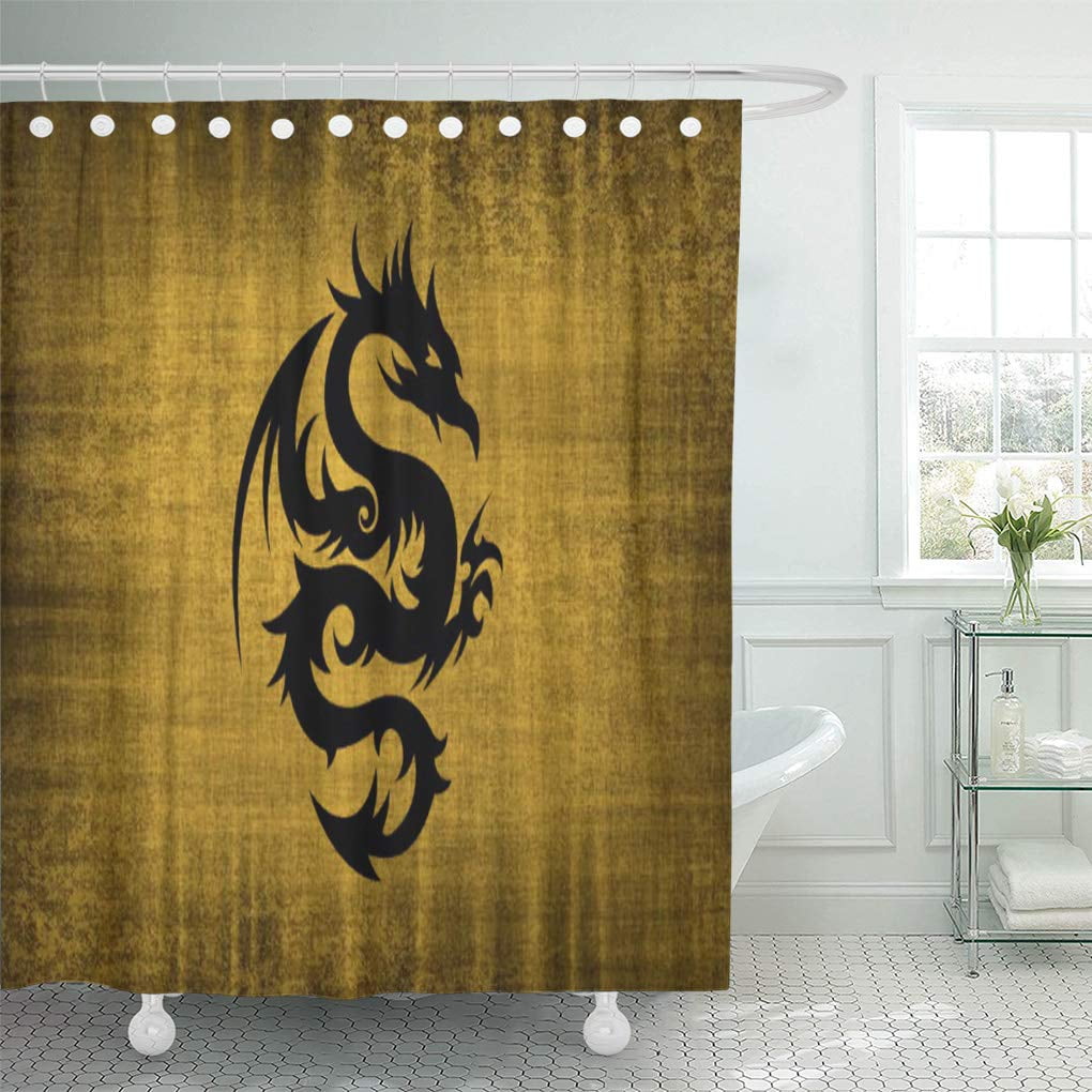 XDDJA Heraldic Medieval Gold Velvet Dragon Shower Curtain 60x72 inch