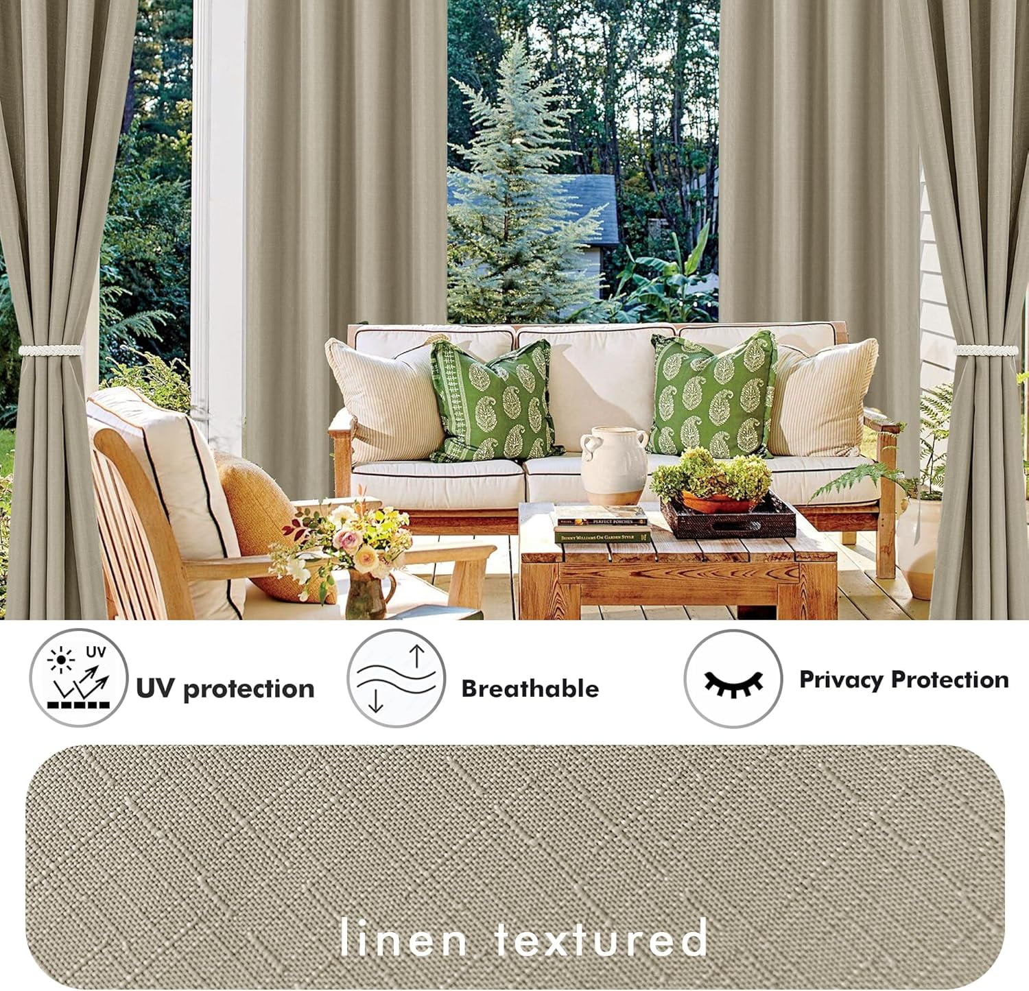 Outdoor Curtains for Patio Waterproof-4 Panels Linen Gazebo 54"x84"-Indoor/Outside Privacy Taupe Weatherproof Weighted Pergola, Porch,Backyard,Living Room,Sunroom