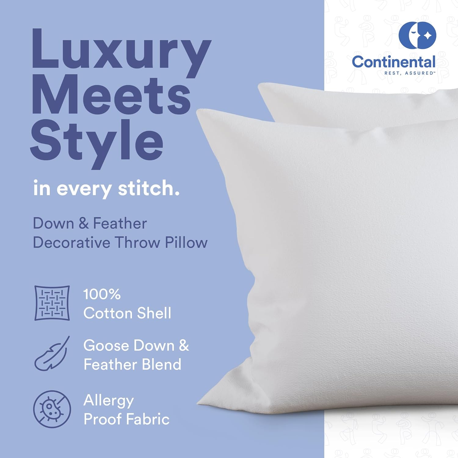 Continental Bedding 25/75 White Goose Down Feather Pillow Insert, 16x16, Size: 16 x 16