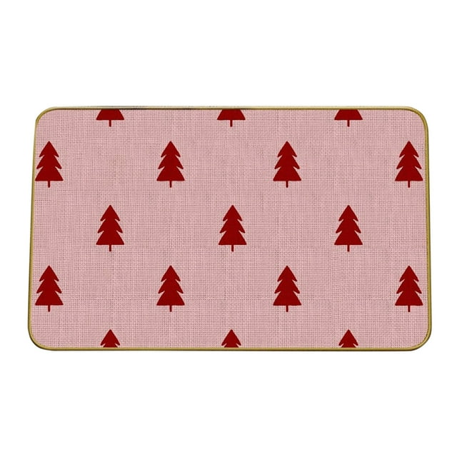 Pink Christmas Tree Mat For Entrance Door Festive Decoration Rug Non-Slip And Easy To Clean 24X16 Inches 1Pc 0.33 Lb