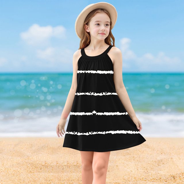 LOVZFMLL Robe d'Été Décontractée Sans Manches à Col Rond avec Boutons et Poches pour Filles de 2 à 12 Ans