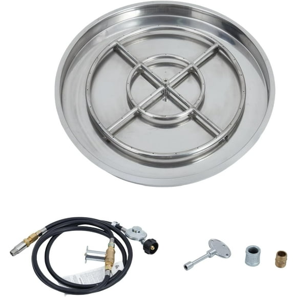 Qinaqin 25 Inch Redondo cm de Profundidadrop-in Fire Pit Pan Stainless Steel Propane & Natural Gas Insert Spark Ignition Kit 48 000 BTU Ideal