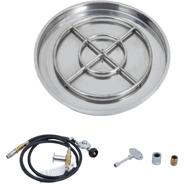 Qinaqin 25 Inch Redondo cm de Profundidadrop-in Fire Pit Pan Stainless Steel Propane & Natural Gas Insert Spark Ignition Kit 48 000 BTU Ideal