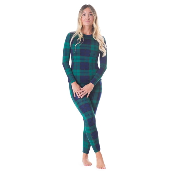 Rocky Women Thermal Top and Bottom Warmer Cold Weather Underwear Set, Green Plaid 2X