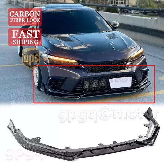 For Honda Civic Sedan Hatch 2022  V Style Carbon Fiber Front Bumper Lip Splitter