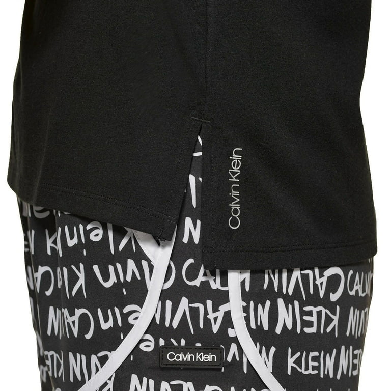 Calvin Klein Women's Soft Crew Neck Rolled Sleeve Graphic Logo T-shirt  (Black/White, XS)