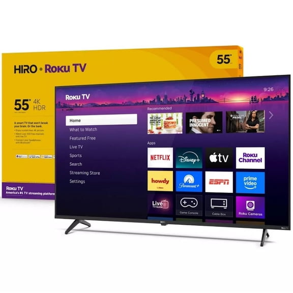 Restored Hiro 55" 4K HDR Smart TV Flat Screen LED Television with Roku TV and Dolby Audio Streaming H55C4C4