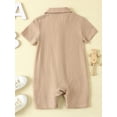 thumbnail image 3 of FEORJGP Toddler Baby Boys Girls Summer Jumpsuits 0-2Y Infant Short Sleeve Rompers Lapel Collar Solid Color Bodysuit Button Up Playsuit Newborn Simply Casual Daily Clothes, 3 of 9