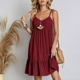 thumbnail image 6 of Dresses for Women 2025 Summer Saving, Ladies' Summer V-neck Strap Solid Color Dress(Wine,M), 6 of 9