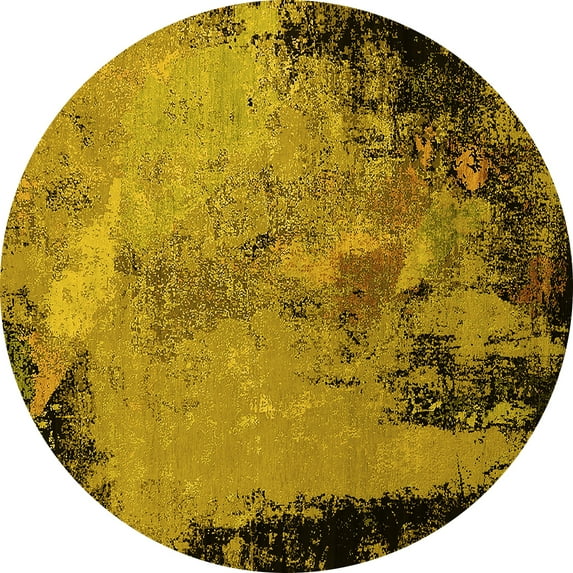 Ahgly Company Machine Washable Indoor Round Oriental Yellow Industrial Area Rugs, 6' Round