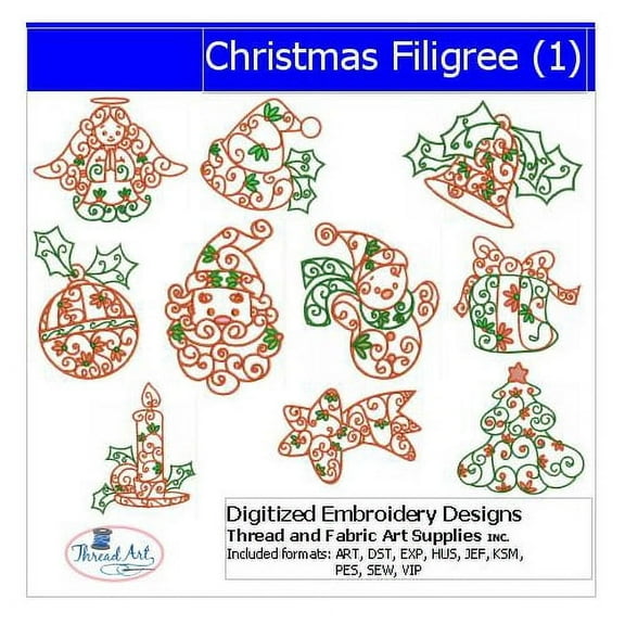Christmas Filigree Embroidery Designs - All Popular Formats Included - Loaded on USB Stick