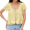thumbnail image 1 of Camiseta de encaje con aberturas para mujer a la moda - Cuello redondo, lazo y manga corta, 1 of 6