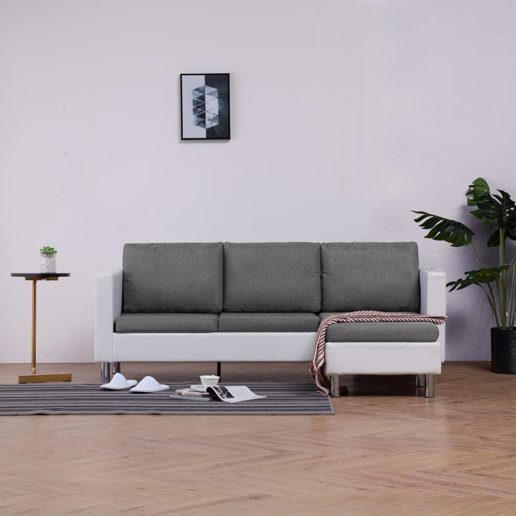 Kepooman Home L-Shaped Faux Leather Sectional Sofa with Cushions for Living Room Small Space, White & Light Gray Kepooman Home L-Shaped Faux Leather Sectional Sofa with Cushions for Living Room Small Space, White & Light Gray