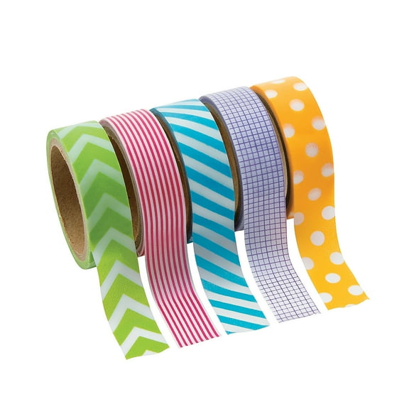 Primary Patterned Washi Tape, Craft Supplies, 5 Pieces