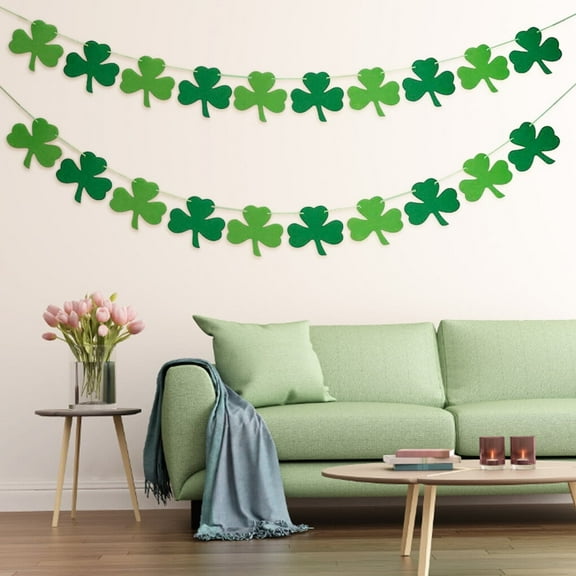 St. Patricks Day Decorations, Felt Shamrock Clover Garland,St. Patrick 's Day Banner Decor perfect for Irish party supplies- Green and Light Green Color