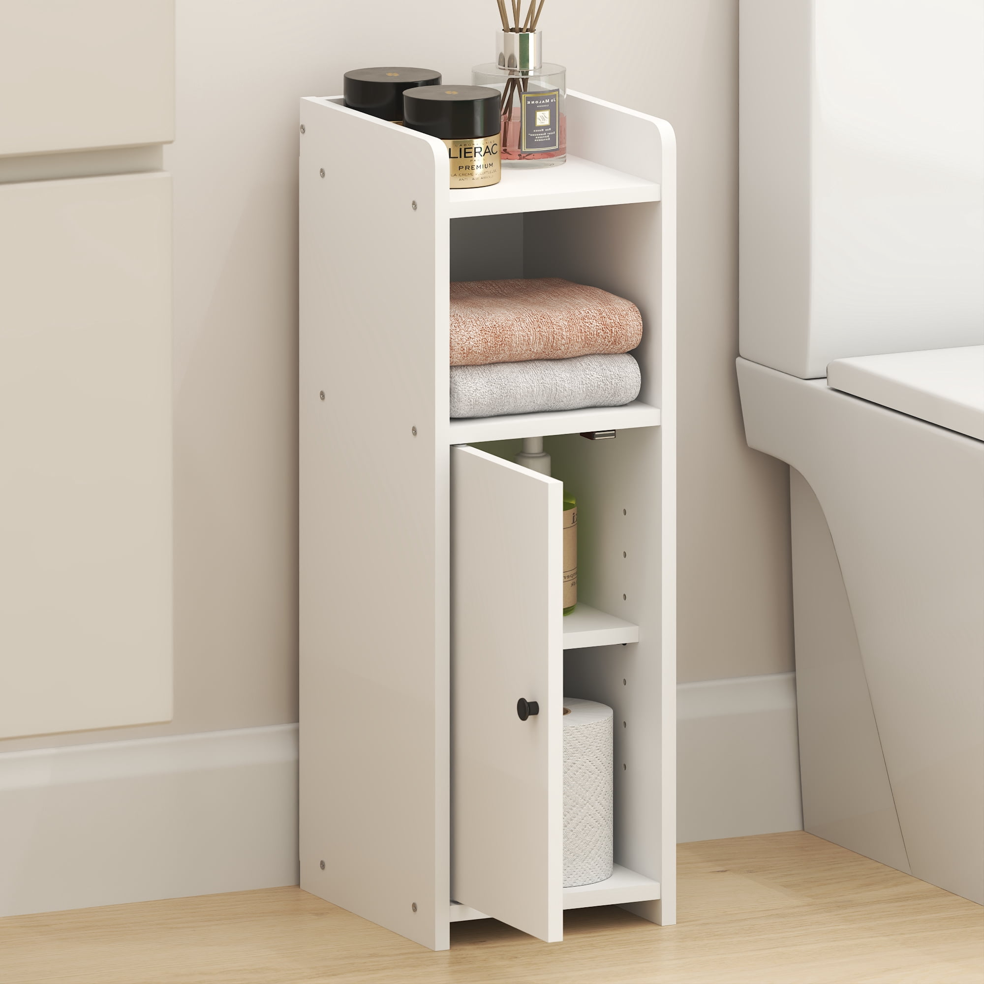 Furinno FULDA 4-Tier Narrow AdJUSTable Shelves Bathroom Cabinet White