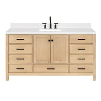 ARIEL CAMBRIDGE 66 Inch Single Rectangular Sink Bathroom Vanity With Carrara White Quartz Countertop 1.5 Inch Edge In Oak