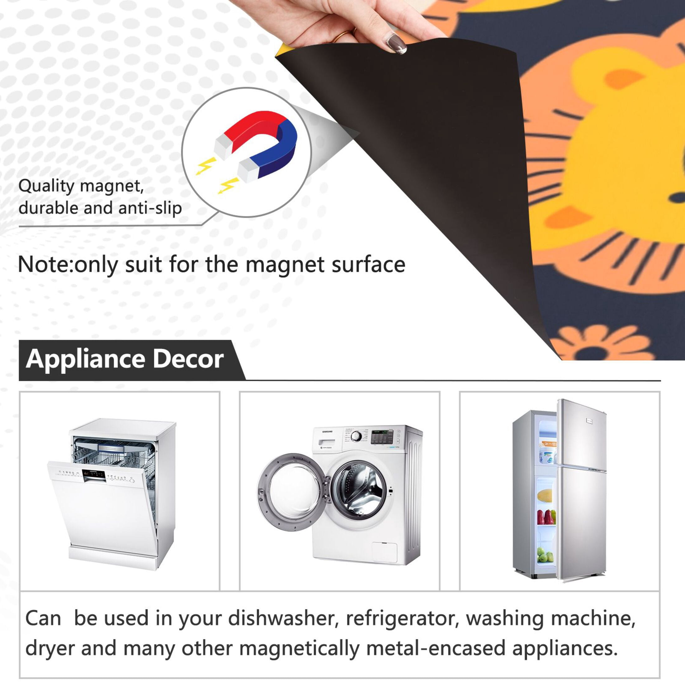 Dishwasher Magnetic Sticker 23x26 Inch Refrigerator Magnetic Sticker Washing Machine Magnetic Sticker Kitchen Panel Magnetic Sticker Home Decor Cartoon Yellow Lion