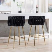 DUOMAY Modern Swivel Bar Stools Set of 2, 26" Counter Height Barstools, Velvet Kitchen Island Counter Bar Chair with Barrel Back for Kitchen Dining Room, Golden Base, Black