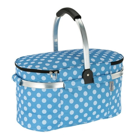 TOMSHOO 30L Foldable Picnic Basket Outdoor Insulated Storage Basket Shopping Basket Folding Aluminum Handle 46 * 25 *