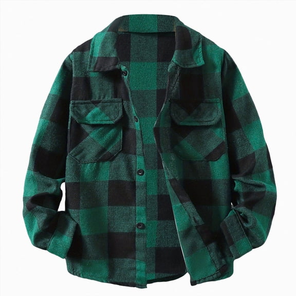 Gubotare Boys Plaid Flannel Shirts Long Sleeve Button-Down Cotton Western Cowboy Shirt for 6-15 Years (Dark Green, 11-12 Years)
