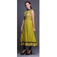 thumbnail image 3 of Bimba Yellow Watercolor Indian Long Kurti for Women Party Wear Printed Sleeveless Anarkali Kurti Dress Small, 3 of 6