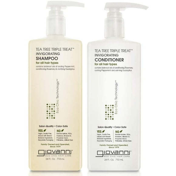 GIOVANNI Tea Tree Triple Treat Invigorating Shampoo & Conditioner Set - Cooling Peppermint, Eucalyptus, Rosemary, Helps Dry, Flaky Scalp, Salon Quality, Vegan, Cruelty Free, Parab